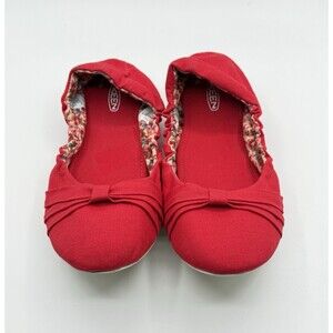 KEEN Women’s 9 Cortona Ballet Bow Canvas Casual‎ Flats Red Shoes Comfort